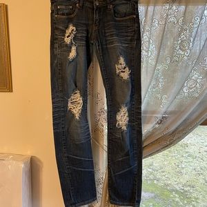 Machine Distressed Straight Jeans Sz 31